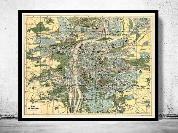 Old Map of Prague 1900  Czech Republic  | Vintage Poster Wall Art Print |