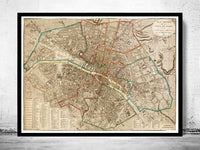 Old Map of Paris 1832 France Vintage Paris Plan  | Vintage Poster Wall Art Print |