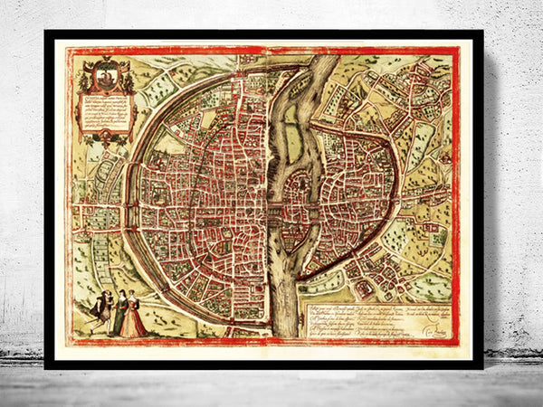 Old Map of Paris 1572 Vintage Map  | Vintage Poster Wall Art Print |