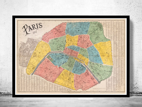 Old Map of Paris 1867 France Vintage Paris Plan  | Vintage Poster Wall Art Print |