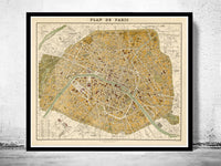 Old Map of Paris 1889 France Vintage Paris Plan  | Vintage Poster Wall Art Print |