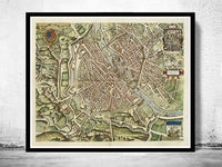 Old Map of Paris 1609  | Vintage Poster Wall Art Print |