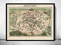 Old Map of Paris Monumentale France Vintage Map 1878  | Vintage Poster Wall Art Print |