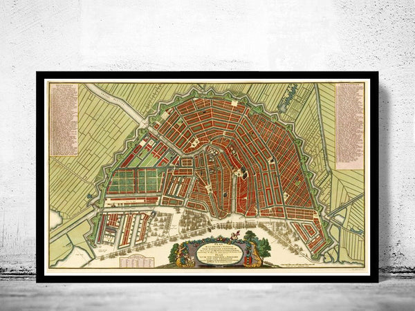 Old Vintage Map of Amsterdam, Netherlands 1735 Antique Vintage Map  | Vintage Poster Wall Art Print |