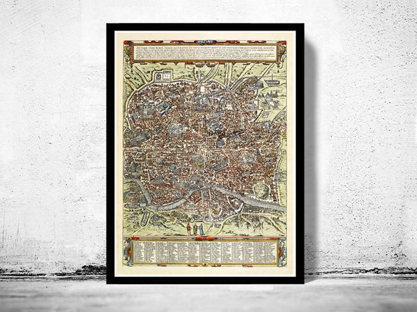 Old Map of Rome Italy 1580 Vinytage Map of Rome  | Vintage Poster Wall Art Print |