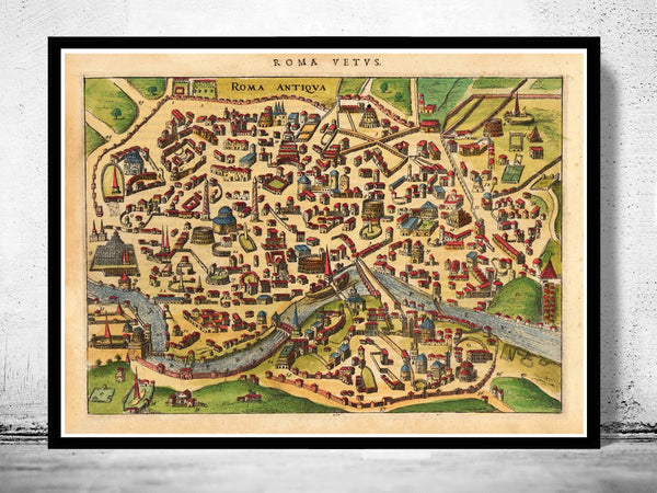 Old Map of Rome Roma, Italy 1627 Antique Vintage Italy  | Vintage Poster Wall Art Print |