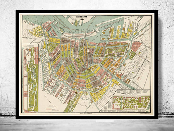 Old Map of Amsterdam Netherlands 1882 Antique Vintage Map  | Vintage Poster Wall Art Print |