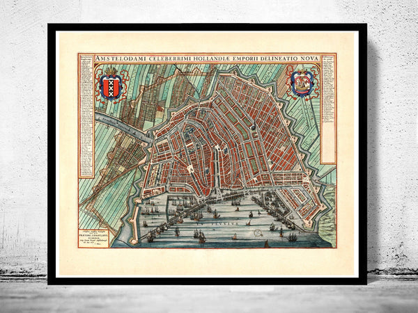 Old Map of Amsterdam The Netherlands 1649 Vintage Map  | Vintage Poster Wall Art Print |