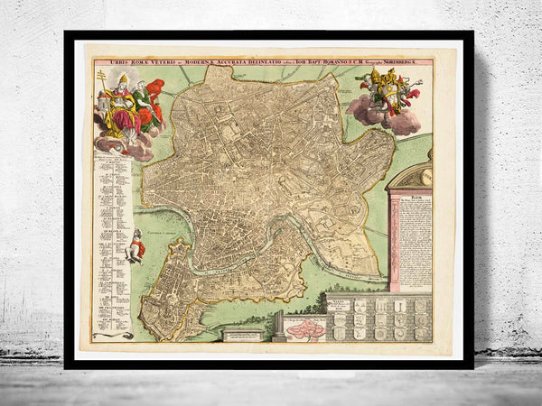 Vintage Map of Rome Roma, Italia 1715 Antique map of Rome  | Vintage Poster Wall Art Print |