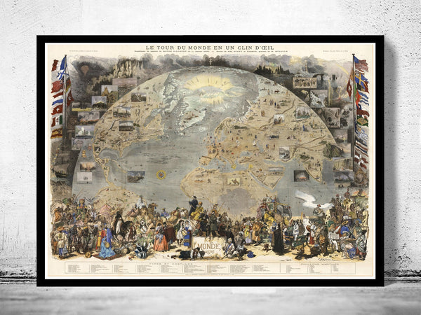 Old World Map 1876 Le Tour du Monde  | Vintage Poster Wall Art Print | Vintage World Map