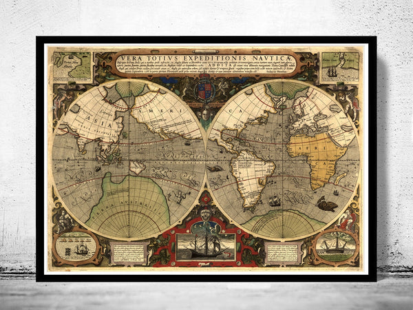 Old World Map Antique 1595 Vintage Map | Vintage Poster Wall Art Print | Vintage World Map