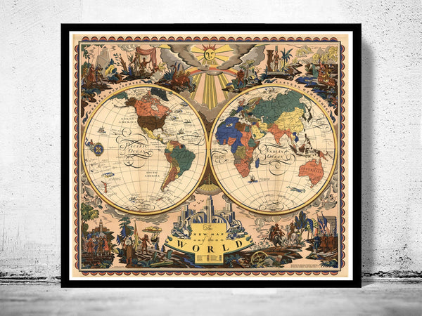 Old Map of The World  1928 Vintage Map  | Vintage Poster Wall Art Print | Vintage World Map