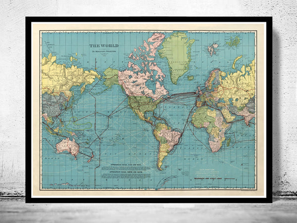 World Map Vintage Atlas 1924 Mercator projection  | Vintage Poster Wall Art Print | Vintage World Map