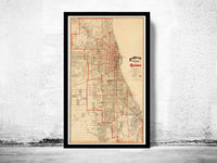 Old vintage map of Chicago 1893, United States of America  | Vintage Poster Wall Art Print |