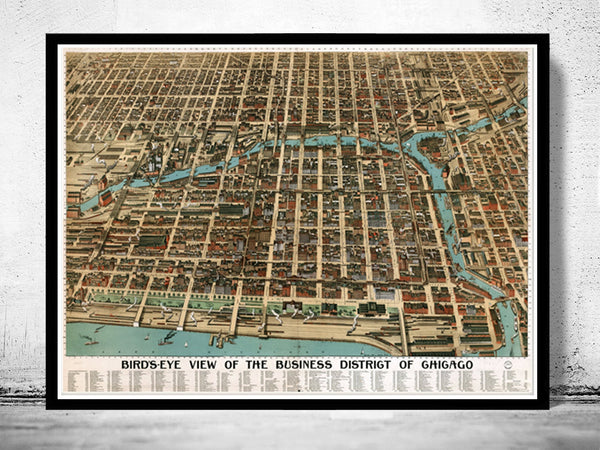 Old Panoramic View of Chicago Birdseye, United States of America Vintage 1898  | Vintage Poster Wall Art Print |