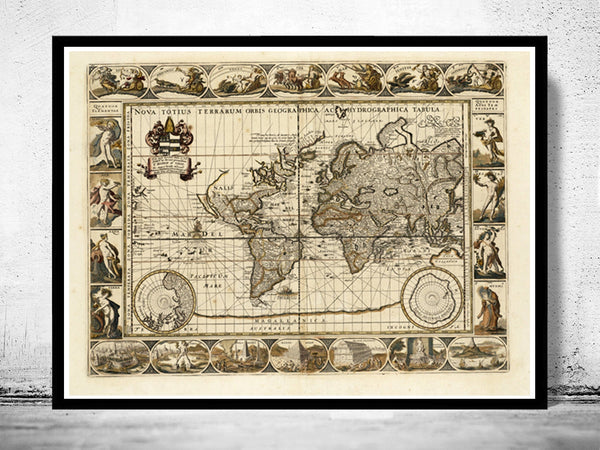 World Map antique 1640  | Vintage Poster Wall Art Print | Vintage World Map