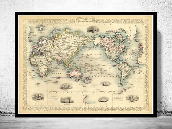 Old World Map Atlas Vintage World Map 1851 Mercator projection  | Vintage Poster Wall Art Print | Vintage World Map