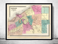 Old Map of Cleveland 1872 Vintage Map  | Vintage Poster Wall Art Print |