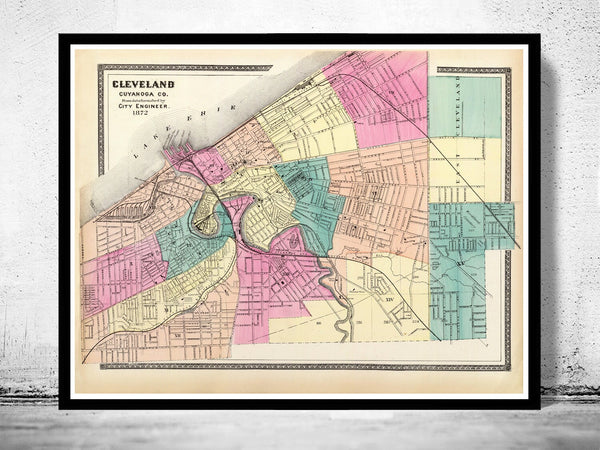 Old Map of Cleveland 1872 Vintage Map  | Vintage Poster Wall Art Print |