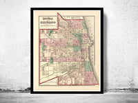 Old Map of Chicago 1874 Vintage Map | Vintage Poster Wall Art Print |