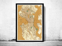 Old Map of Seattle Washington 1924  | Vintage Poster Wall Art Print |