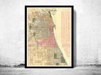 Old vintage map of Chicago 1886  | Vintage Poster Wall Art Print |