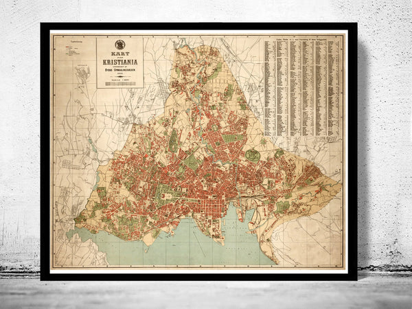 Old Map of Oslo Norway 1901 Antique Kristiania  | Vintage Poster Wall Art Print |