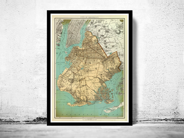 Old Map of Brooklyn,  United States 1895  | Vintage Poster Wall Art Print |