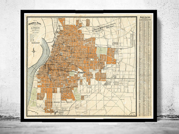 Old map of Memphis Tennessee 1911  | Vintage Poster Wall Art Print |