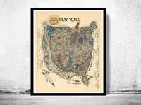 Vintage Poster of New York  Pictorial Map  | Vintage Poster Wall Art Print |