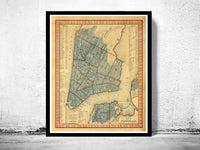 Old Map of New York, 1846 Manhattan  | Vintage Poster Wall Art Print |