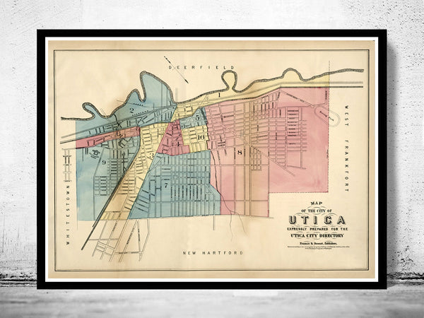 Old Map of Utica New York 1876  | Vintage Poster Wall Art Print |