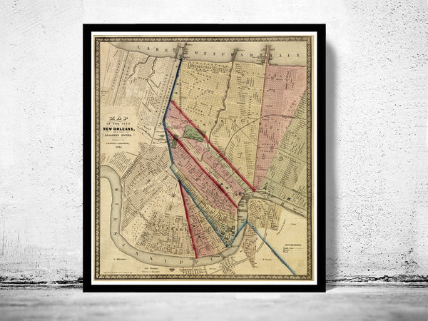 Old Map of New Orleans 1861  | Vintage Poster Wall Art Print |