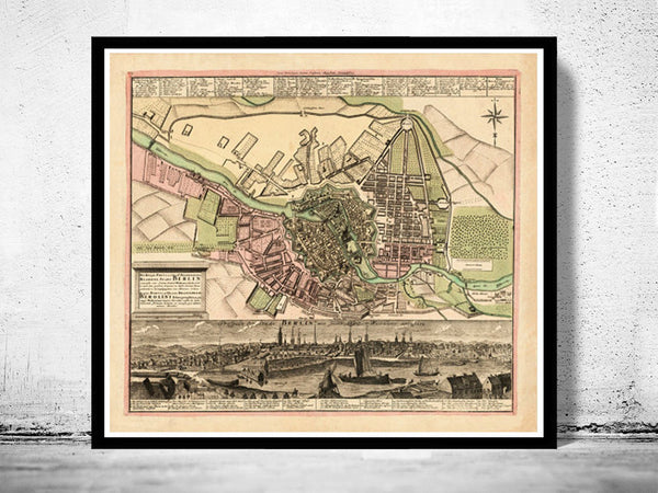 Old Map of Berlin Germany 1739 Vintage Map | Vintage Poster Wall Art Print |