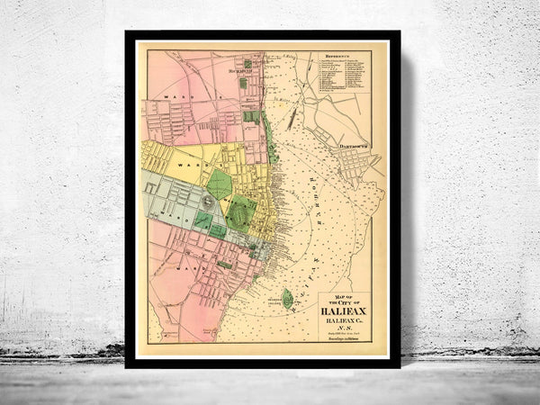 Old Map of Halifax Nova Scotia Canada 1878  | Vintage Poster Wall Art Print |