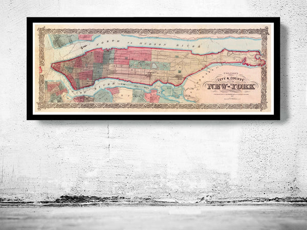 Old Map of New York, 1867 Manhattan  | Vintage Poster Wall Art Print |