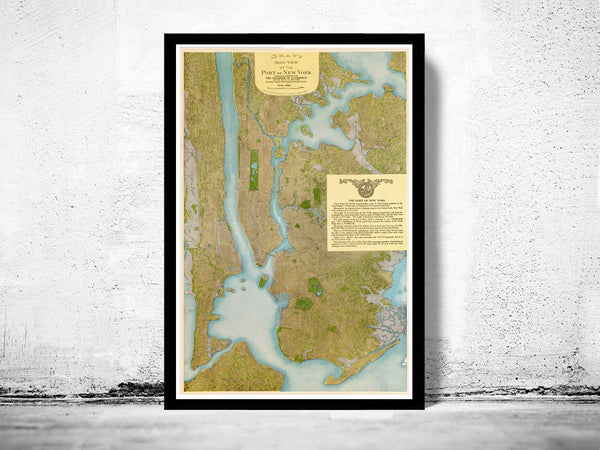 Old Map of New York,  United States 1913 Manhattan  | Vintage Poster Wall Art Print |