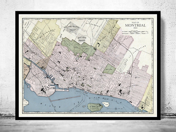 Old Map of Montreal Canada 1903 Vintage Map  | Vintage Poster Wall Art Print |