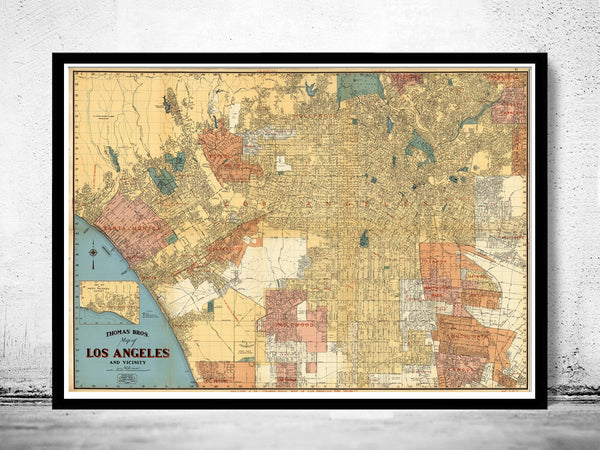 Old Map of Los Angeles  | Vintage Poster Wall Art Print |