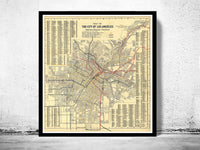 Old Map of Los Angeles 1906  | Vintage Poster Wall Art Print |