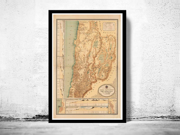 Old Map of Chile Atacama Cordilleras Antofagasta 1892  | Vintage Poster Wall Art Print |