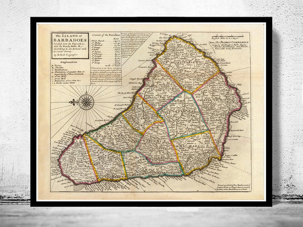 Old Map of  Barbados Antilles 1736 Vintage Map | Vintage Poster Wall Art Print |