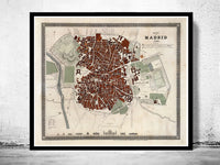 Old Map of Madrid 1844 Spain Vintage Map  | Vintage Poster Wall Art Print |