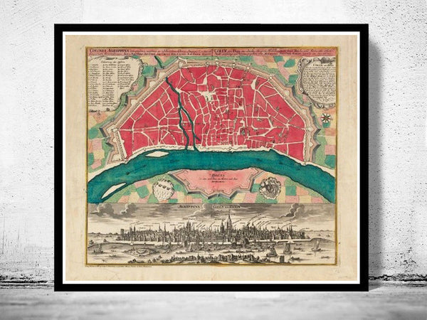 Old Map of Koln Cologne, Germany 1740  | Vintage Poster Wall Art Print |