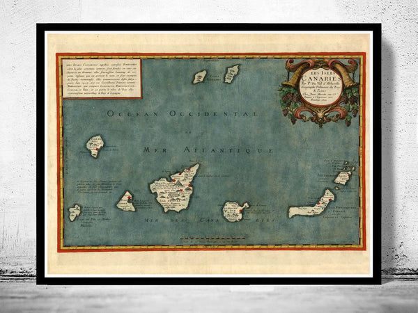 Old Map of Canary Islands 1653 Canarias Vintage Map | Vintage Poster Wall Art Print |