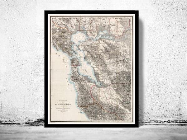 Old Map of San Francisco Bay 1873  | Vintage Poster Wall Art Print |