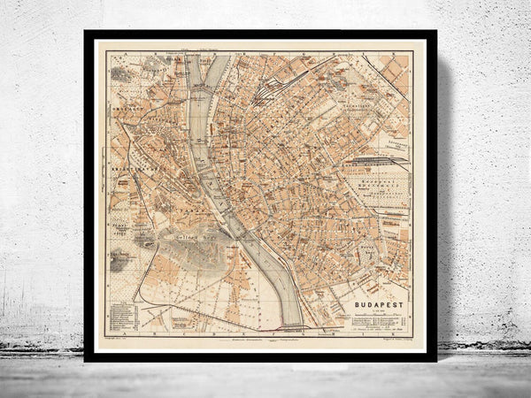 Old Map of Budapest Hungary 1913  | Vintage Poster Wall Art Print |