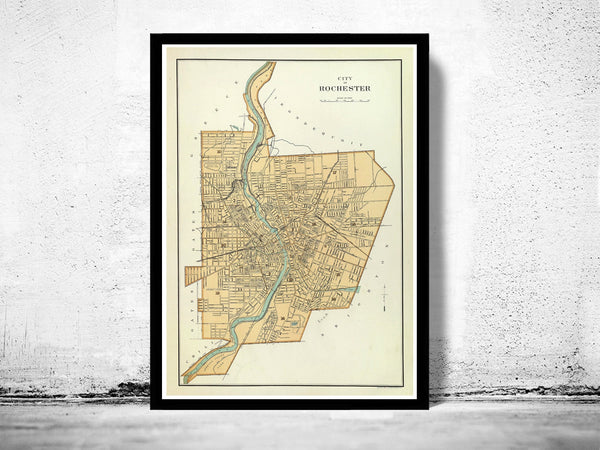 Old Map of Rochester United States 1895  | Vintage Poster Wall Art Print |