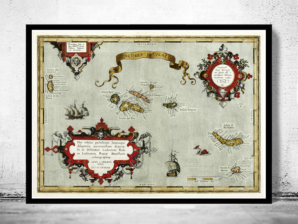 Old Map of Açores Azores Islands 1584  | Vintage Poster Wall Art Print |