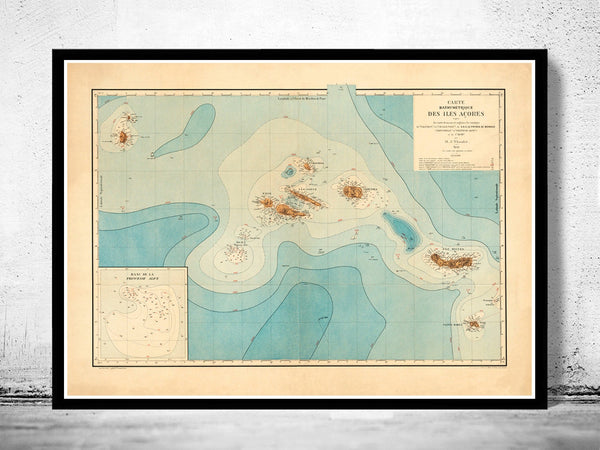 Old Map of Açores Azores Islands 1899,  Portuguese map  | Vintage Poster Wall Art Print |